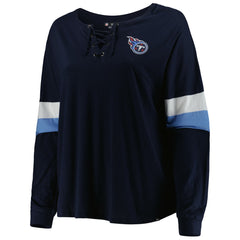 Tennessee Titans Women's Plus Size Athletic Varsity Lace-Up V-Neck Long Sleeve T-Shirt | NFL US
