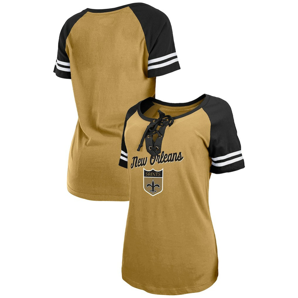 New Orleans Saints Women's Legacy Lace-Up Raglan T-Shirt | NFL Outlet