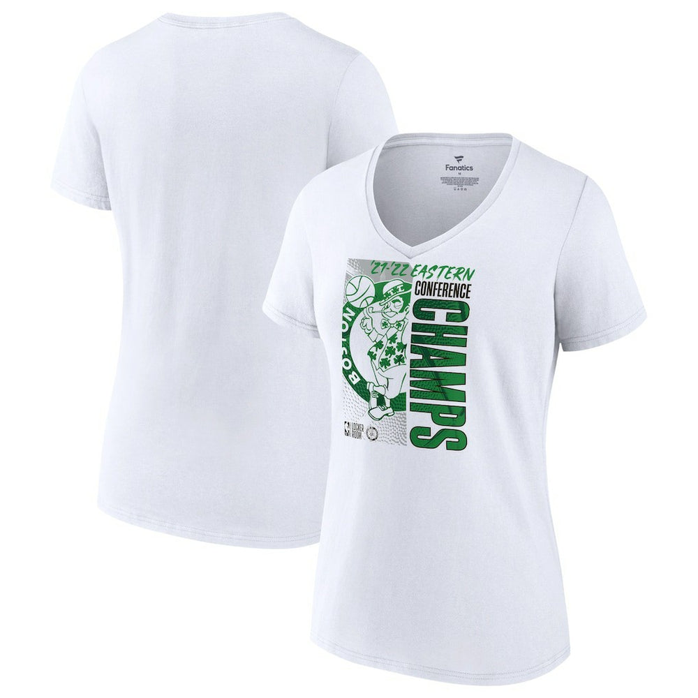 White Boston Celtics Women's 2022 Eastern Conference Champions Plus Size Locker Room V-Neck T-Shirt | NBA