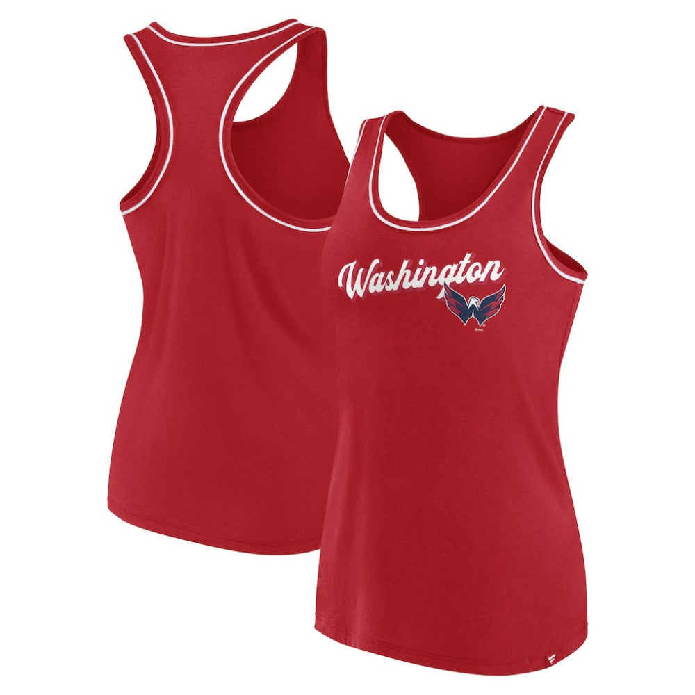 Washington Capitals Fanatics Women's Wordmark Logo Racerback Scoop Neck Tank Top - NHL Tank Top