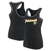 Pittsburgh Penguins Fanatics Women's Wordmark Logo Racerback Scoop Neck Tank Top - NHL Tank Top