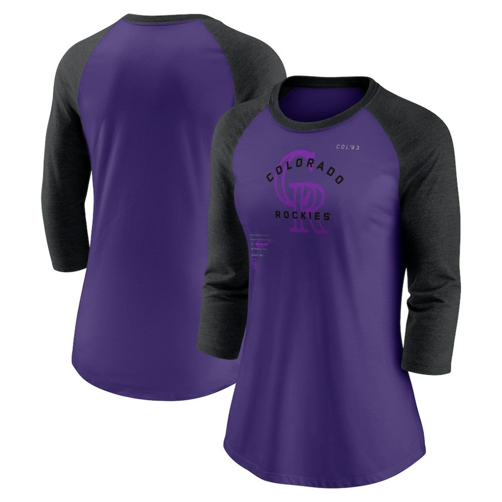 Colorado Rockies Nike Women's Next Up Tri-Blend Raglan 3/4-Sleeve T-Shirt - MLB T-shirts
