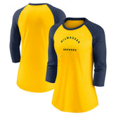 Milwaukee Brewers Nike Women's Next Up Tri-Blend Raglan 3/4-Sleeve T-Shirt - MLB T-shirts