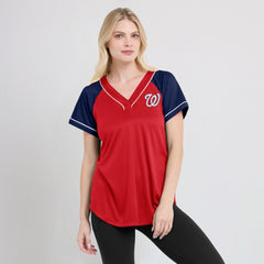 Washington Nationals Fanatics Women's Ultimate Style Raglan V-Neck T-Shirt - MLB T-shirts