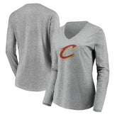 Heathered Gray Cleveland Cavaliers Women's Primary Logo Team Long Sleeve V-Neck T-Shirt sale | NBA