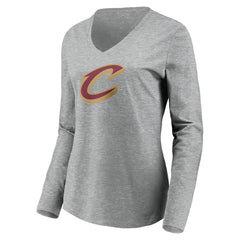 Heathered Gray Cleveland Cavaliers Women's Primary Logo Team Long Sleeve V-Neck T-Shirt sale | NBA