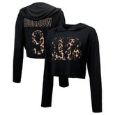 Cincinnati Bengals Joe Burrow Majestic Threads Women's Leopard Player Name & Number Long Sleeve Cropped Hoodie | NFL New