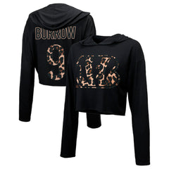 Cincinnati Bengals Joe Burrow Majestic Threads Women's Leopard Player Name & Number Long Sleeve Cropped Hoodie | NFL New