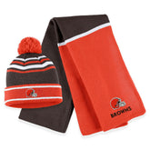 Cleveland Browns WEAR by Erin Andrews Women's Colorblock Cuffed Knit Hat with Pom and Scarf Set | NFL On sale