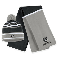 Las Vegas Raiders WEAR by Erin Andrews Women's Colorblock Cuffed Knit Hat with Pom and Scarf Set | NFL Near me
