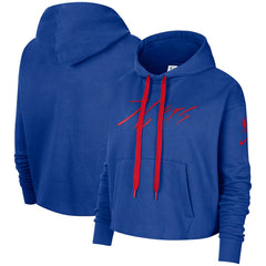 Royal Philadelphia 76ers Women's Split Flip Courtside Cropped Pullover Hoodie | NBA