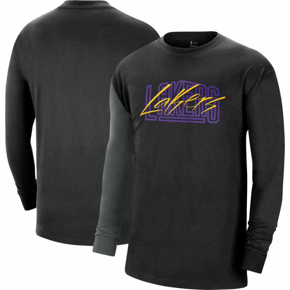 Black Los Angeles Lakers Courtside Versus Flight MAX90 Long Sleeve T-Shirt | NBA