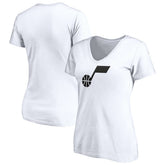 White Utah Jazz Women's Primary Team Logo V-Neck T-Shirt | NBA