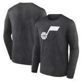 Heathered Charcoal Utah Jazz Primary Logo Team Long Sleeve T-Shirt | NBA