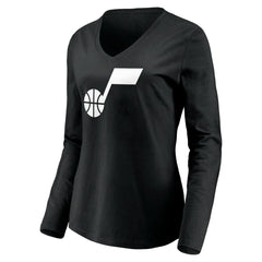 Black Utah Jazz Women's Primary Logo Team Long Sleeve V-Neck T-Shirt | NBA