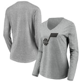 Heathered Gray Utah Jazz Women's Primary Logo Team Long Sleeve V-Neck T-Shirt | NBA