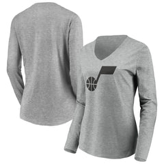 Heathered Gray Utah Jazz Women's Primary Logo Team Long Sleeve V-Neck T-Shirt | NBA