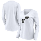 White Utah Jazz Women's Primary Logo Team Long Sleeve V-Neck T-Shirt | NBA
