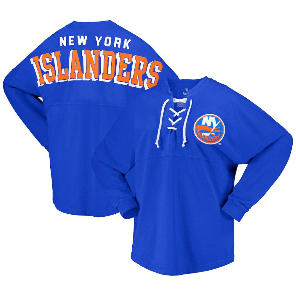 New York Islanders Fanatics Women's Spirit Lace-Up V-Neck Long Sleeve Jersey T-Shirt - NHL T-shirts