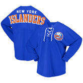 New York Islanders Fanatics Women's Spirit Lace-Up V-Neck Long Sleeve Jersey T-Shirt - NHL T-shirts