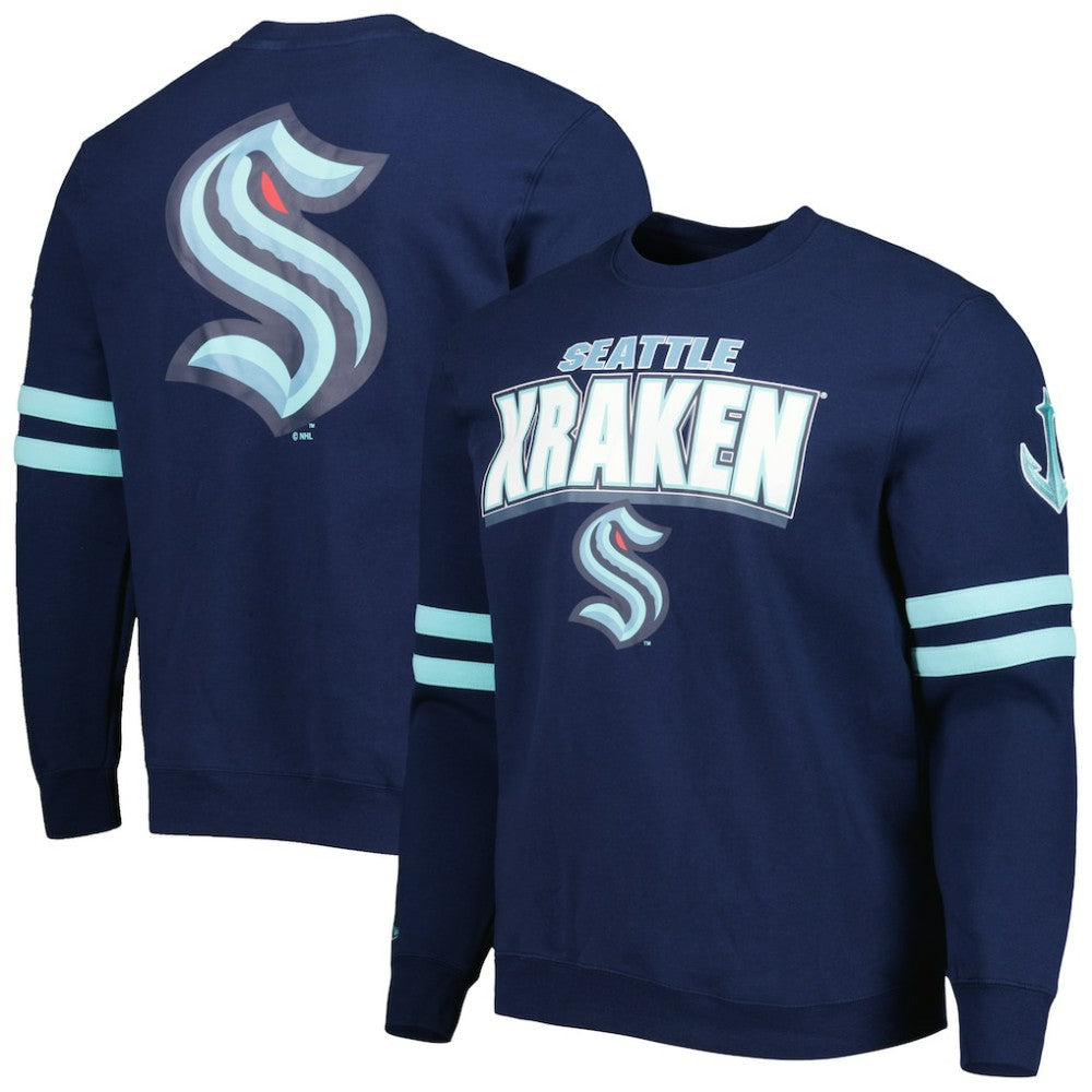 Seattle Kraken Mitchell & Ness Allover Logo Pullover Sweatshirt - NHL Sweatshirts