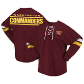 Washington Commanders Women's Spirit Jersey Lace-Up V-Neck Long Sleeve T-Shirt | NFL Discount