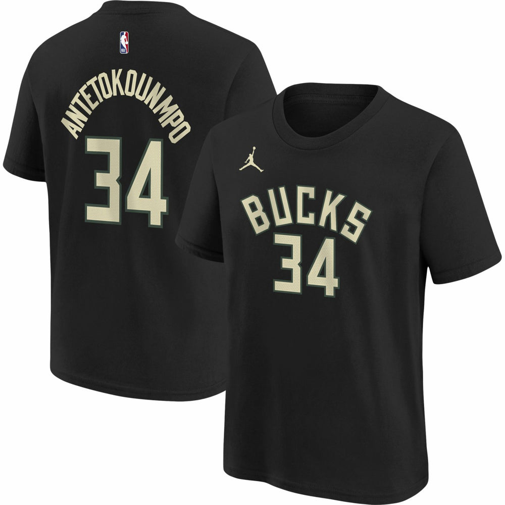 Black Giannis Antetokounmpo Milwaukee Bucks Jordan Brand Youth Statement Edition Name & Number Player T-Shirt | NBA
