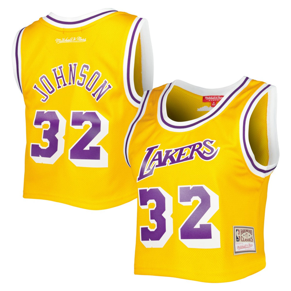 Gold Magic Johnson Los Angeles Lakers Women's 1984 Hardwood Classics Crop Player Tank Top | NBA