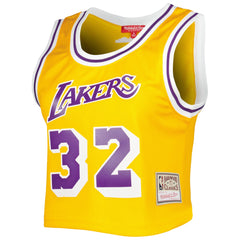 Gold Magic Johnson Los Angeles Lakers Women's 1984 Hardwood Classics Crop Player Tank Top | NBA