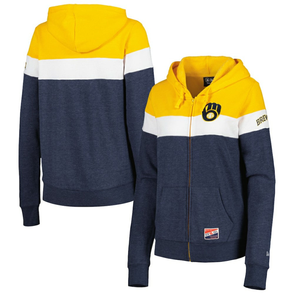 Milwaukee Brewers New Era Women's Colorblock Full-Zip Hoodie Jacket - MLB Jackets