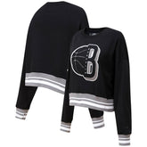 Black Brooklyn Nets Pro Standard Women's Mash Up Pullover Sweatshirt | NBA