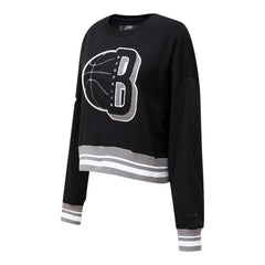 Black Brooklyn Nets Pro Standard Women's Mash Up Pullover Sweatshirt | NBA