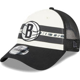 Black Brooklyn Nets Stripes 9FORTY Trucker Snapback Hat | NBA