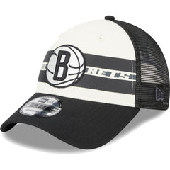 Black Brooklyn Nets Stripes 9FORTY Trucker Snapback Hat | NBA
