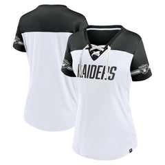 Las Vegas Raiders Women's Dueling Slant V-Neck Lace-Up T-Shirt | NFL Hot