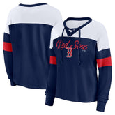 Boston Red Sox Fanatics Women's Even Match Lace-Up Long Sleeve V-Neck T-Shirt - MLB T-shirts
