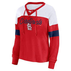 St. Louis Cardinals Fanatics Women's Even Match Lace-Up Long Sleeve V-Neck T-Shirt - MLB T-shirts