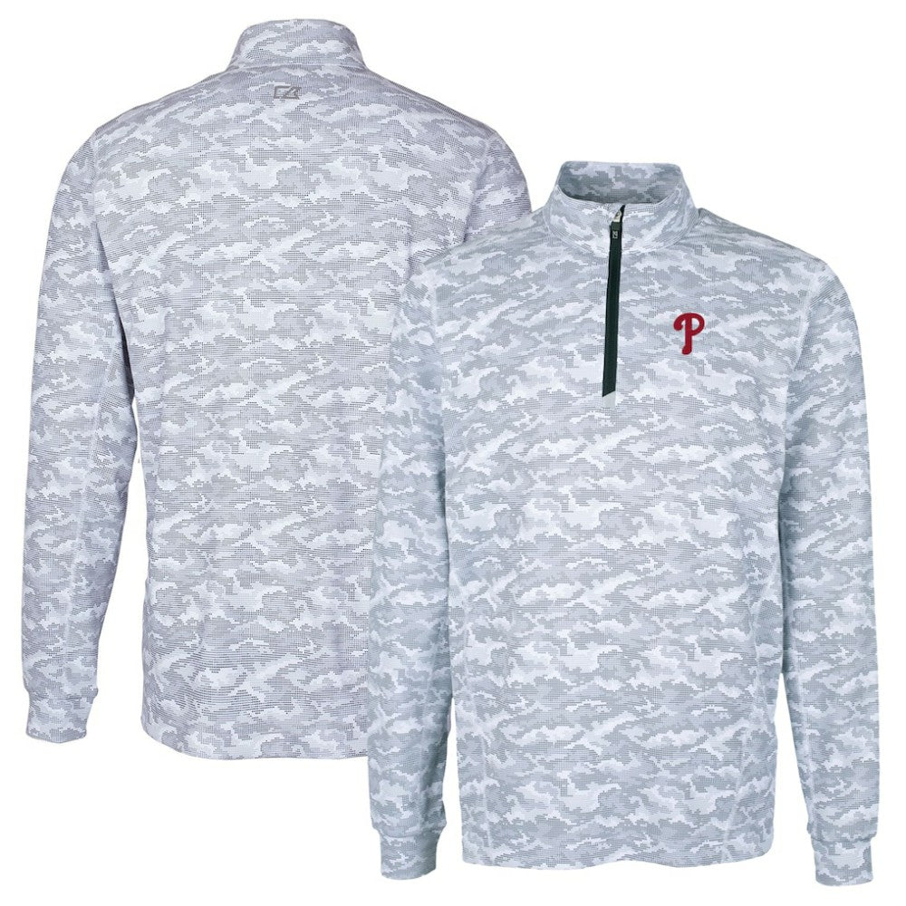 Philadelphia Phillies Cutter & Buck Big & Tall Traverse Camo Print Stretch Quarter-Zip Pullover Top - MLB Pullover