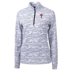Philadelphia Phillies Cutter & Buck Women's Traverse Camo Print Stretch Quarter-Zip Pullover Top - MLB Pullover