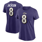 Baltimore Ravens Lamar Jackson Women's Player Name & Number T-Shirt | NFL Sale