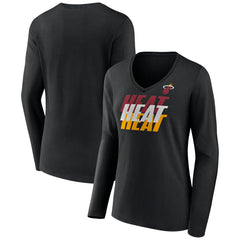 Black Miami Heat Women's Tumble V-Neck Long Sleeve T-Shirt | NBA