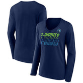 Navy Minnesota Timberwolves Women's Tumble V-Neck Long Sleeve T-Shirt | NBA