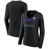 Black Sacramento Kings Women's Tumble V-Neck Long Sleeve T-Shirt | NBA