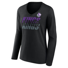 Black Sacramento Kings Women's Tumble V-Neck Long Sleeve T-Shirt | NBA