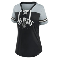 Las Vegas Raiders Women's Blitz & Glam Lace-Up V-Neck Jersey T-Shirt | NFL Sale