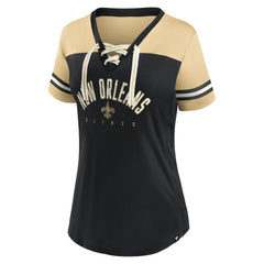 New Orleans Saints Women's Blitz & Glam Lace-Up V-Neck Jersey T-Shirt | NFL Near me