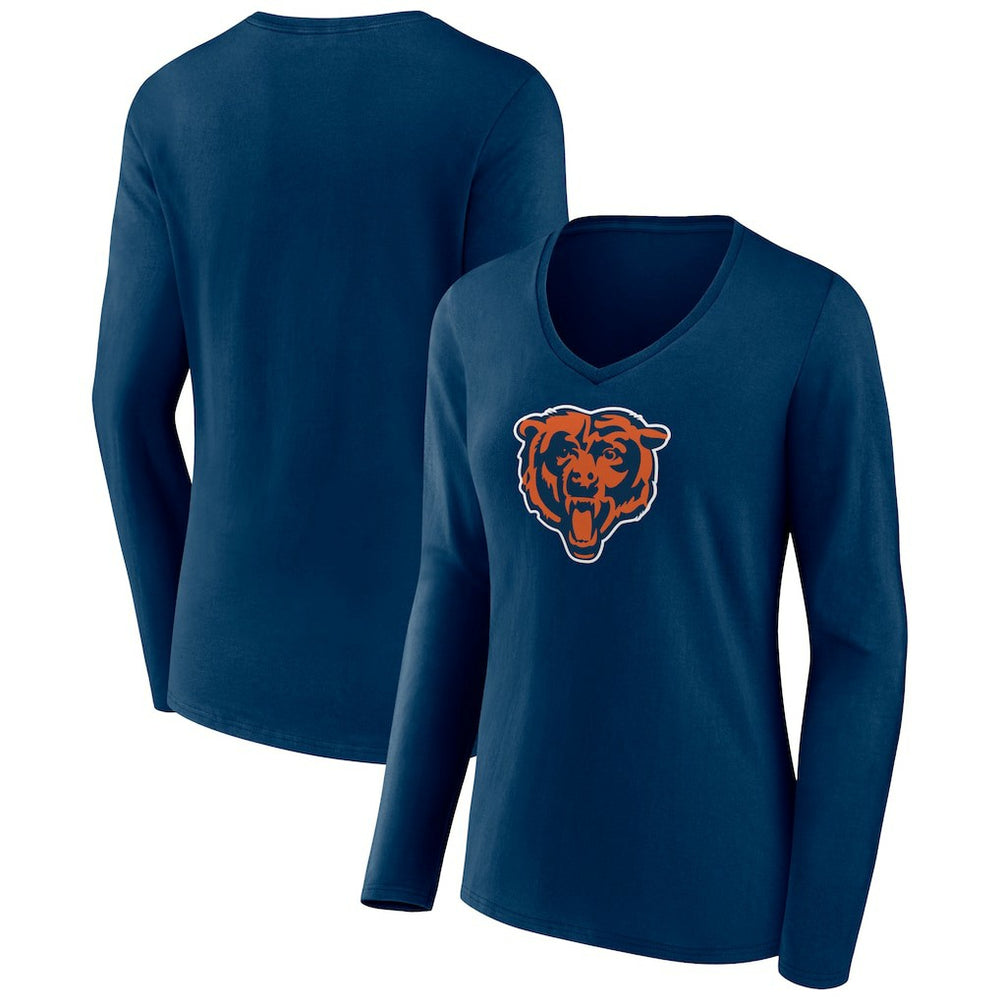 Chicago Bears Women's Primary Team Logo Long Sleeve V-Neck T-Shirt | NFL Discount