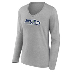 Seattle Seahawks Women's Primary Team Logo Long Sleeve V-Neck T-Shirt | NFL New