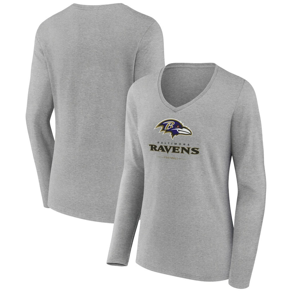 Baltimore Ravens Women's Logo Team Lockup Long Sleeve V-Neck T-Shirt | NFL Sale