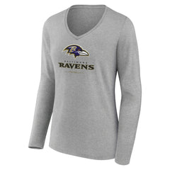 Baltimore Ravens Women's Logo Team Lockup Long Sleeve V-Neck T-Shirt | NFL Sale